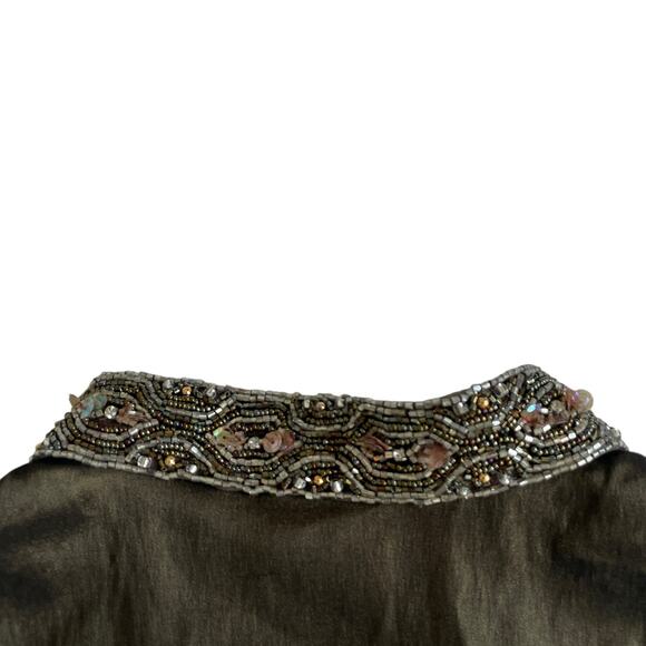 Tadashi Evening Jacket Brown Beaded Trim Ruched Crop Jacket Size 16 - Picture 8 of 15